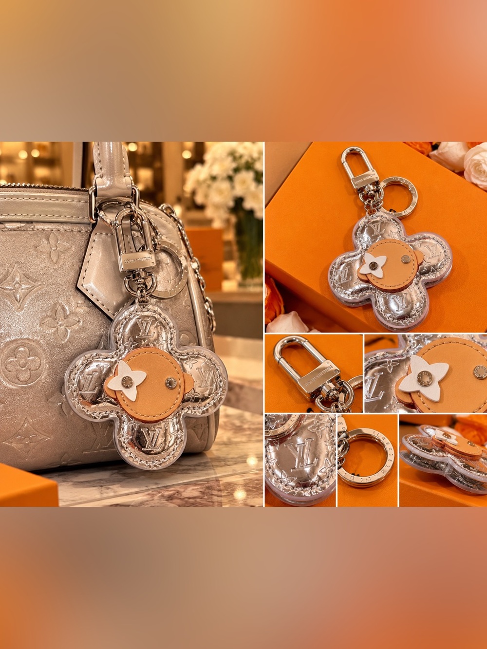 Keychain flower monogram silver